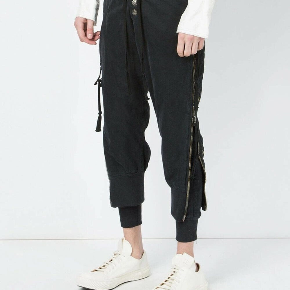 GREG LAUREN BLACK TUX FLEECE ZIPPER LOUNGE PANT SIZE 2 FITS 28-30 12 $1070